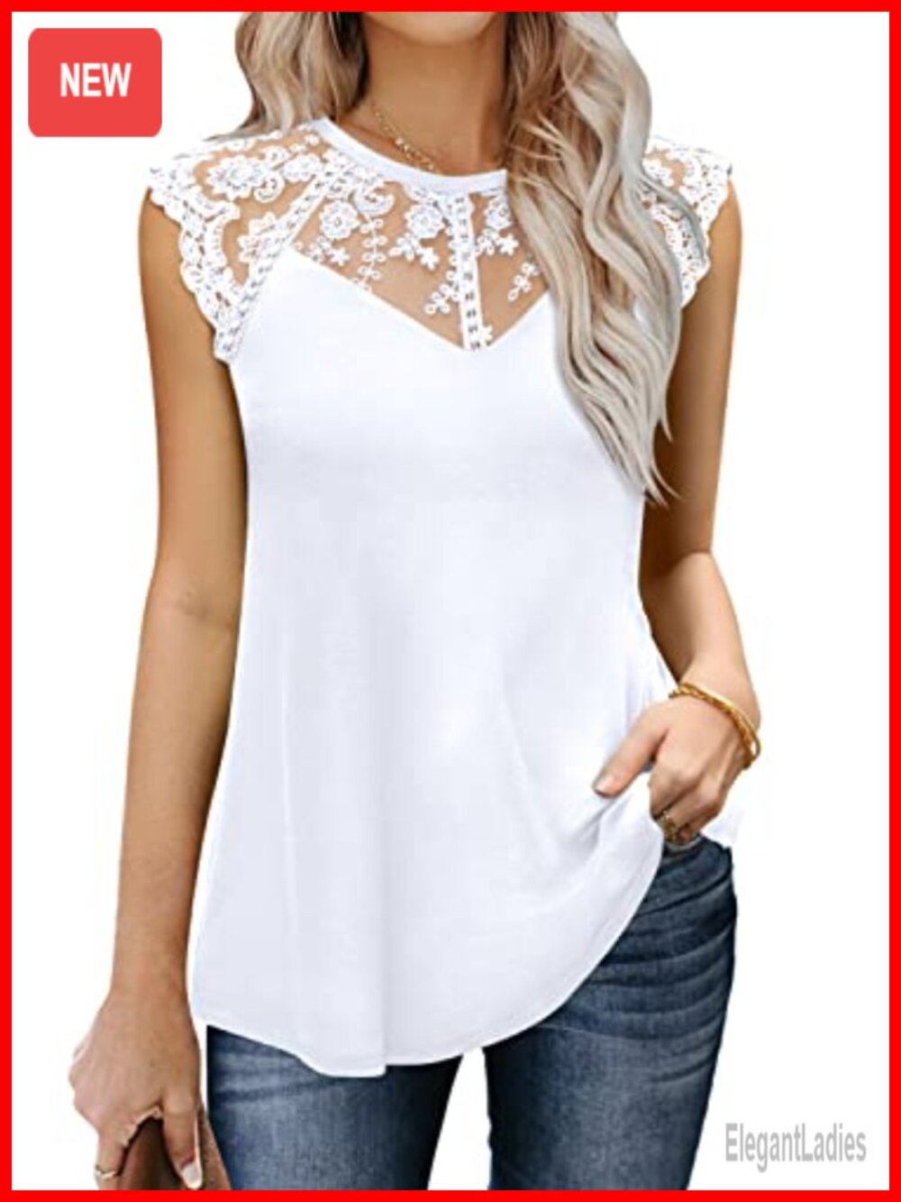 Women's Sleeveless Lace Floral Tank Top Loose Fit Casual Blouse